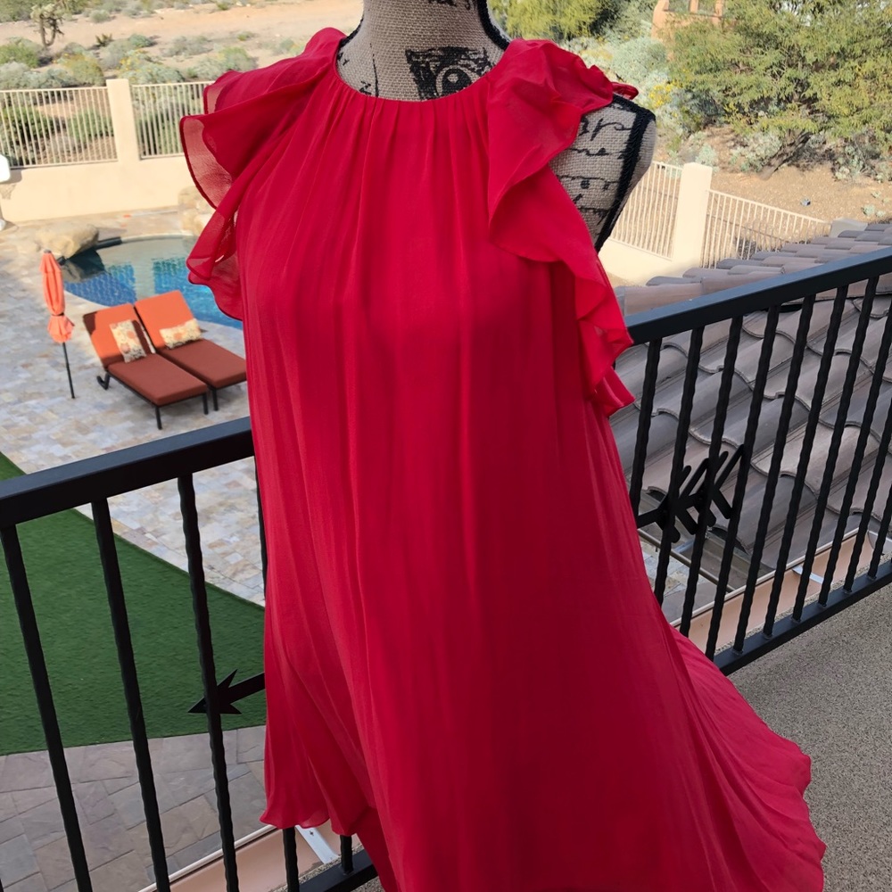 BCBG coral dress.